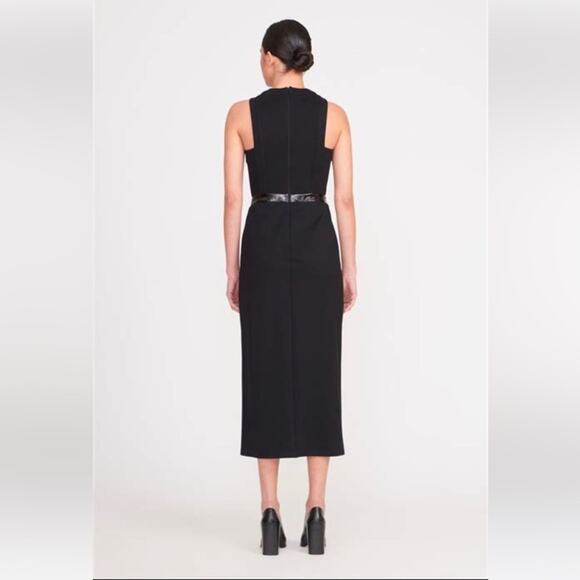 STAUD Sharmila Black Ponte Knit Midi Dress  Sz 6  Chic Minimalist Slit Dress - Picture 3 of 9